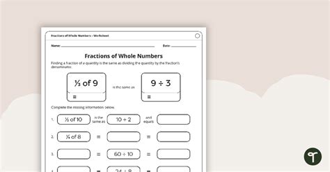 Fractions Of Whole Numbers Worksheet Teach Starter Worksheets Library