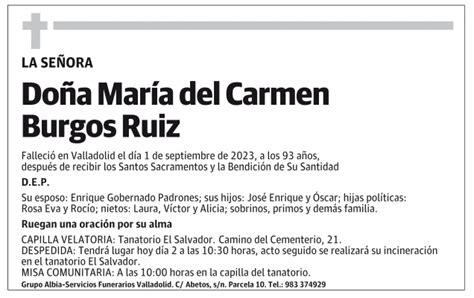 Mar A Del Carmen Burgos Ruiz Esquela Necrol Gica El Norte De Castilla