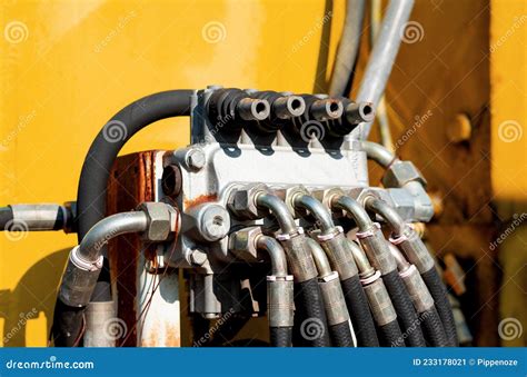 Close Up Of Excavator Hydraulic Pipes Stock Image Image Of Heavy