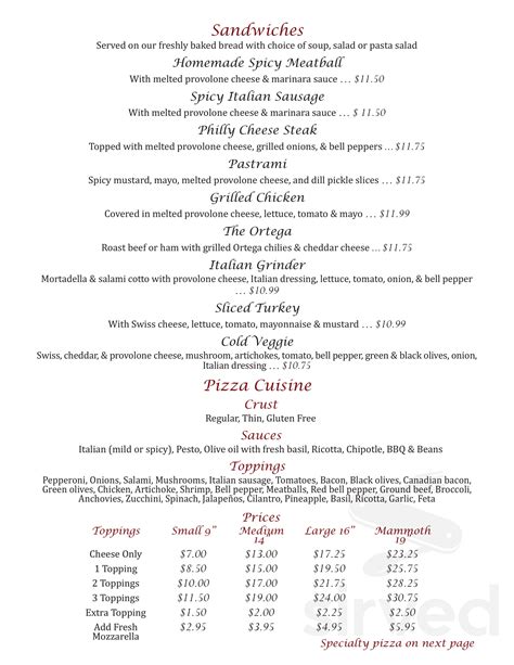 The Upper Crust Pizza Bishop Menu In Bishop California Usa