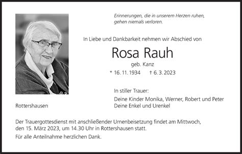 Rosa Rauh Traueranzeige Trauer InFranken De