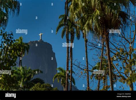 Iconic Christ The Redeemer Statue Overlooking Rio De Janeiro Stock