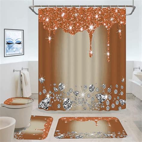 Aosijia 4 Pcs Glitter Diamond Shower Curtain Sets Valentines Day