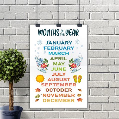 Months Of The Year Chart Printable Poster Montessori Etsy Canada