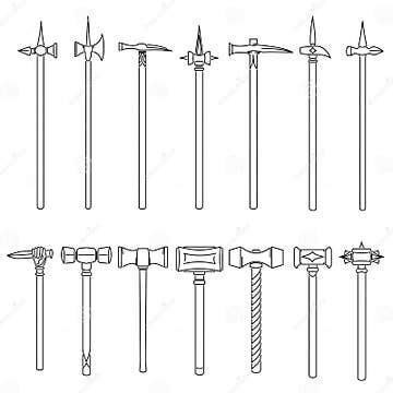 Set of Simple Images of Medieval War Hammers and Maces Drawn in Art ...