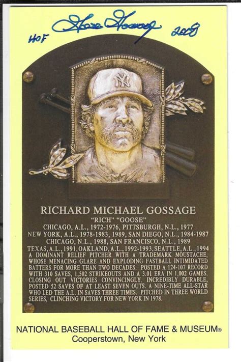 Autographed Rich Gossage Hall Of Fame Gold Plaque Post Card W Jsa Coa