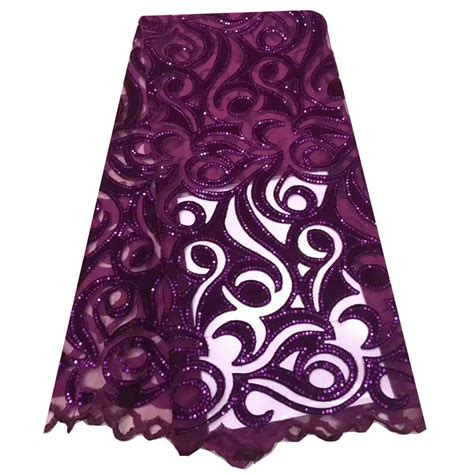 African Fabric High Quality Lace With Sequins For Wedding Purple White