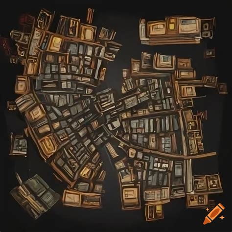 Top View Of A Steampunk City Map With Colored Districts On Craiyon