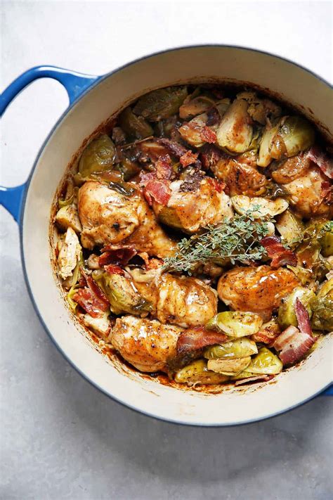 One Pot Apple Cider Braised Chicken With Brussels Sprouts And Bacon