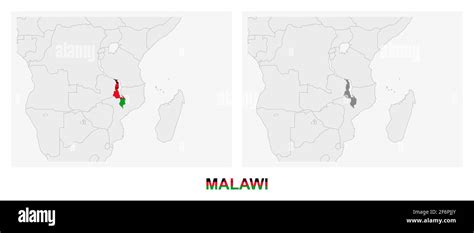 Two Versions Of The Map Of Malawi With The Flag Of Malawi And