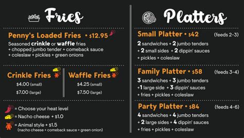 Menu Waterloo ON S Penny S Hot Chicken Sirved