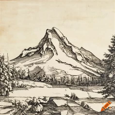 Albrecht D Rer Style Etching Of Snowy Mountain Landscape On Craiyon