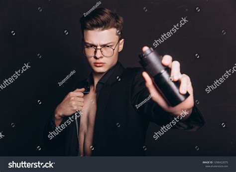 Handsome Shirtless Man Putting Deodorant Image Stock Photo 1298422075