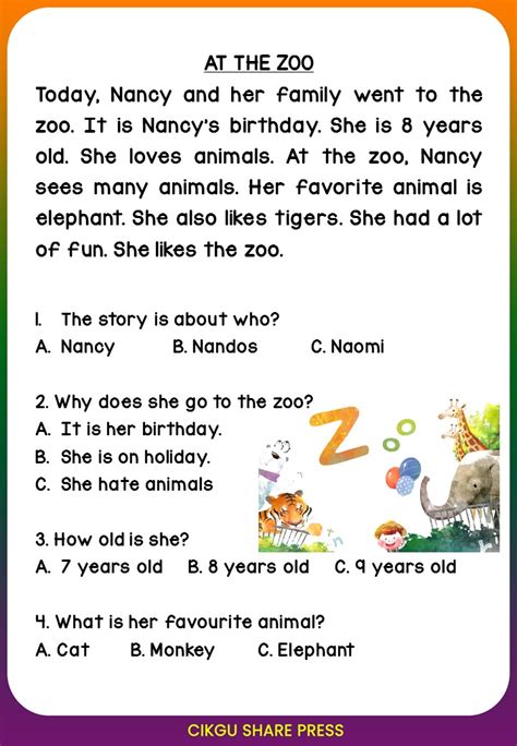 Short Story With Comprehension Questions