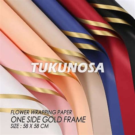 Promo Perpack Flower Wrapping Paper One Side Gold Frame Kertas Buket