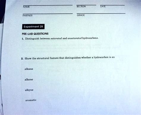 Solved Name Section Date Partner Grade Experiment 28 Pre Lab Questions