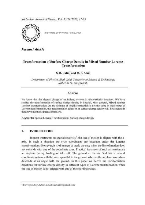 PDF Transformation Of Surface Charge Density In Mixed Number Lorentz