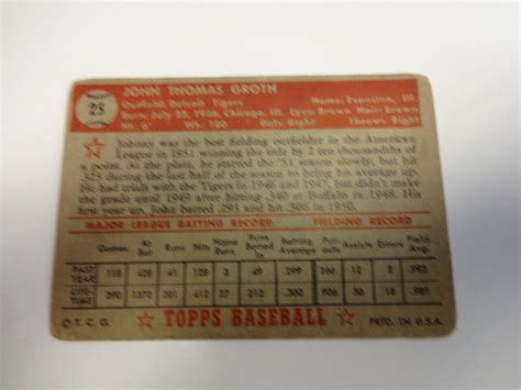 1952 Topps Baseball Johnny Groth Detroit Tigers Card 25 EBay