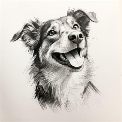 Realistic Black And White Dog Drawing Hyper Detailed 8k Smiling