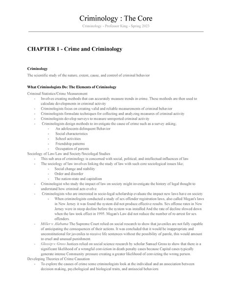 Chapters 1 Criminology Criminology The Core Criminology Professor King Spring 2023