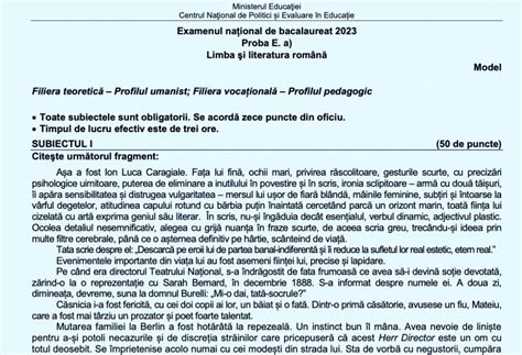 ULTIMA ORĂ Modele de subiecte pentru Bacalaureat 2023 publicate de