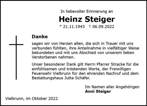 Traueranzeigen Von Heinz Steiger Vrm Trauer De