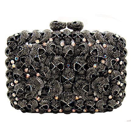 Butler Wilson Swarovski Crystal Multi Skull Side Clutch Bag Pewter