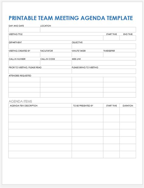 Free Team Meeting Templates Smartsheet