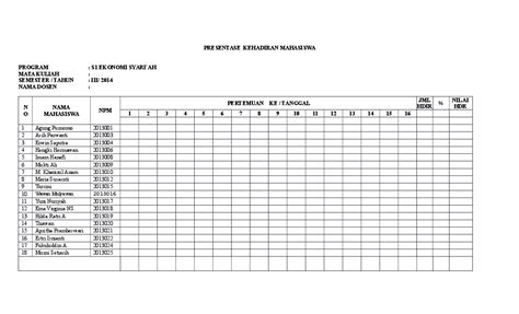 Contoh Daftar Absen Mahasiswa Magang Imagesee Riset