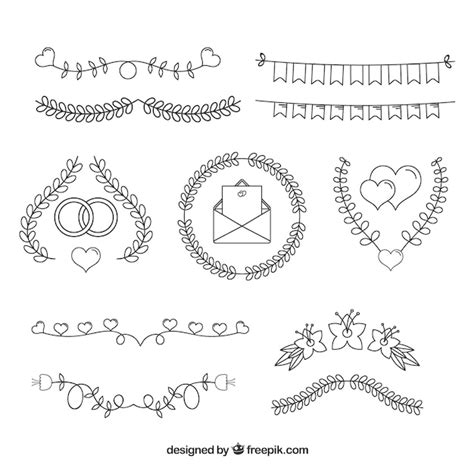 Free Vector Hand Drawn Wedding Ornament Collection