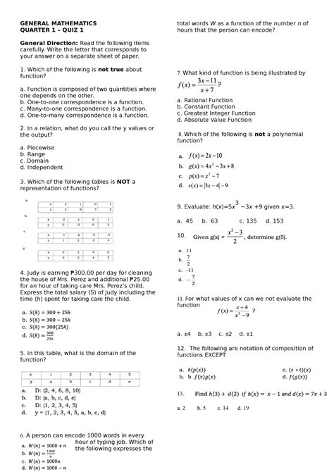 Genmath Q1 QUIZ1 Asdasdasdasd GENERAL MATHEMATICS QUARTER 1 QUIZ