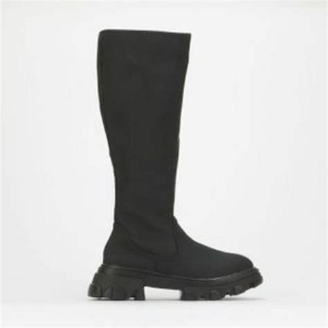 Utopia Mono Chunky Combat Knee High Boots Black Offer At Zando