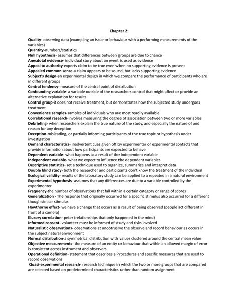 Psychology Midterm 1 Review Notes Chapter 2 Quality Observing Data