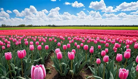 Premium Photo Wideangle Shot Of A Beautiful Pink Tulip Flowers