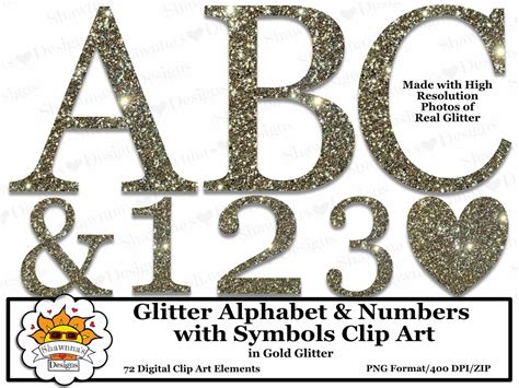 Gold Glitter Alphabet Numbers And Symbols Clipart Etsy