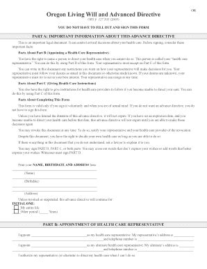 Oregon Advance Directive Printable Form Printable Form