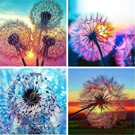 Komicea Diamond Painting Pusteblume 4 Pcs 5D Diamant Painting Bilder