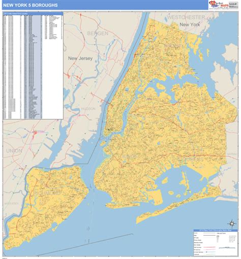 New York 5 Boroughs New York Zip Code Wall Map Basic Style By Marketmaps