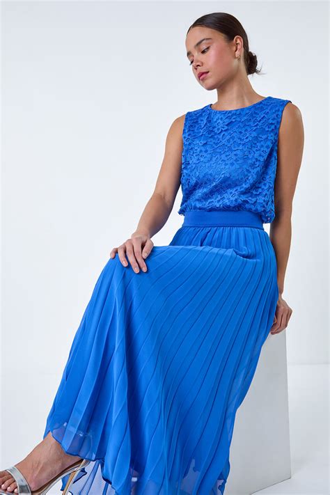 Blue Petite Pleated Premium Maxi Skirt Roman Uk