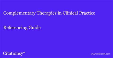 Complementary Therapies In Clinical Practice Referencing Guide