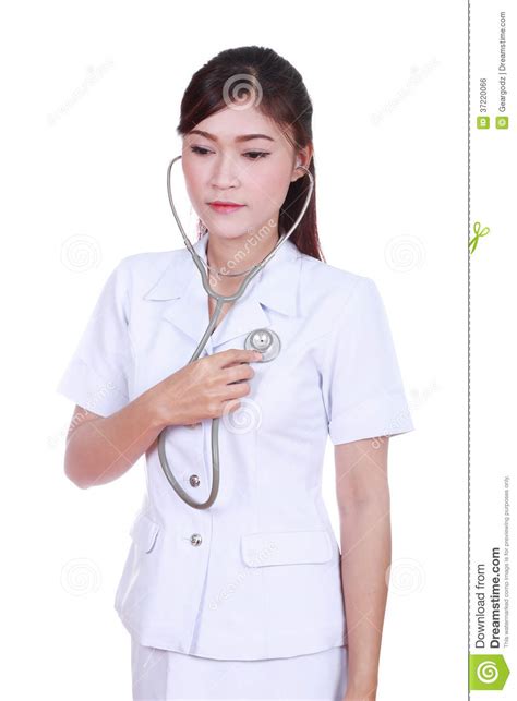 Nurse With Stethoscope Isolated Stock Photo Image Of Adult Listen