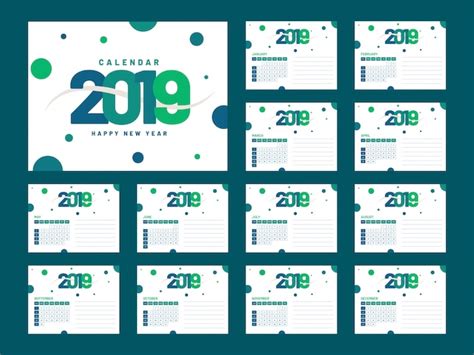 Année 2019 Conception du calendrier Vecteur Premium