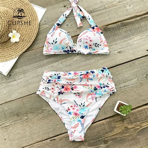 Aliexpress Buy CUPSHE Flora Print High Waisted Halter Bikini Sets