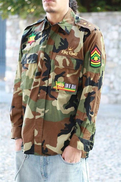 King Roots Jah Army Custom Rasta Reggae Camo Military Shirt Etsy