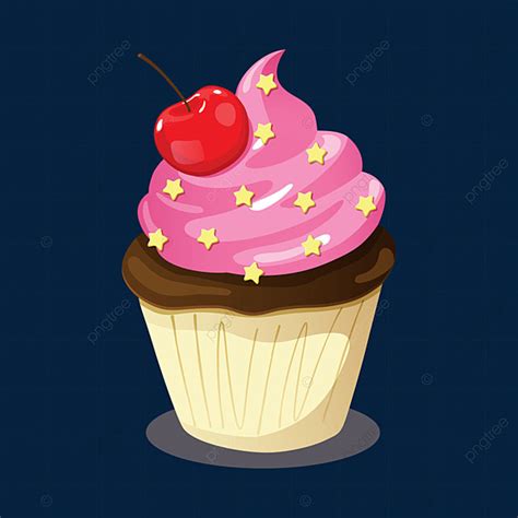 Gambar Cupcake Kartun Pink Png Dengan Ceri Untuk Vektor Dekorasi Pesta