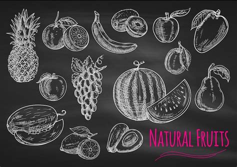 Premium Vector Fruits Chalk Sketch On Blackboard