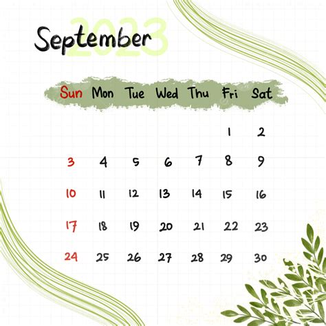 Calendar September 2023 With Leaves Watercolor Art, Calendar, 2023 ...