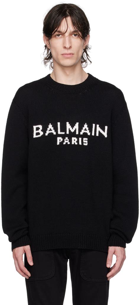 Balmain Pull Noir à Logo En Tricot Jacquard Ssense France