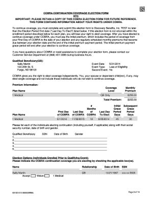 Fillable Online Cobra Continuation Coverage Election Form Important