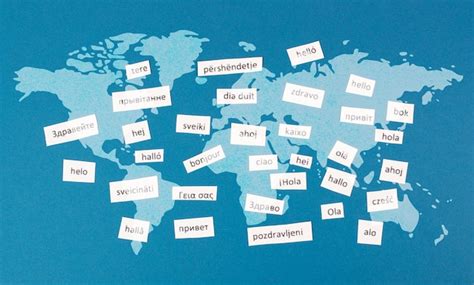 Línguas e mapa do mundo palavra olá em diferentes línguas faladas na